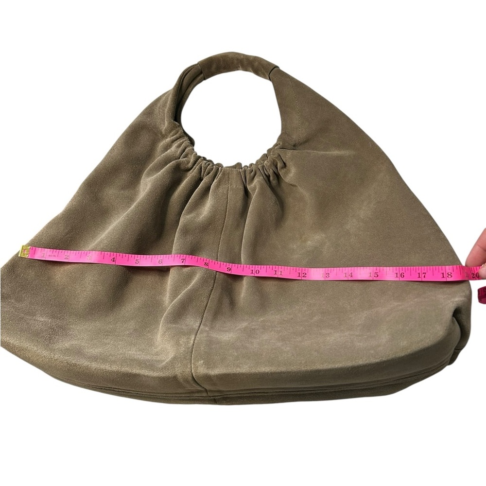 Closed Golden Wood Suede Hobo Bag Slouchy Minimalist Luxury Shoulder Bag - Picture 11 of 16